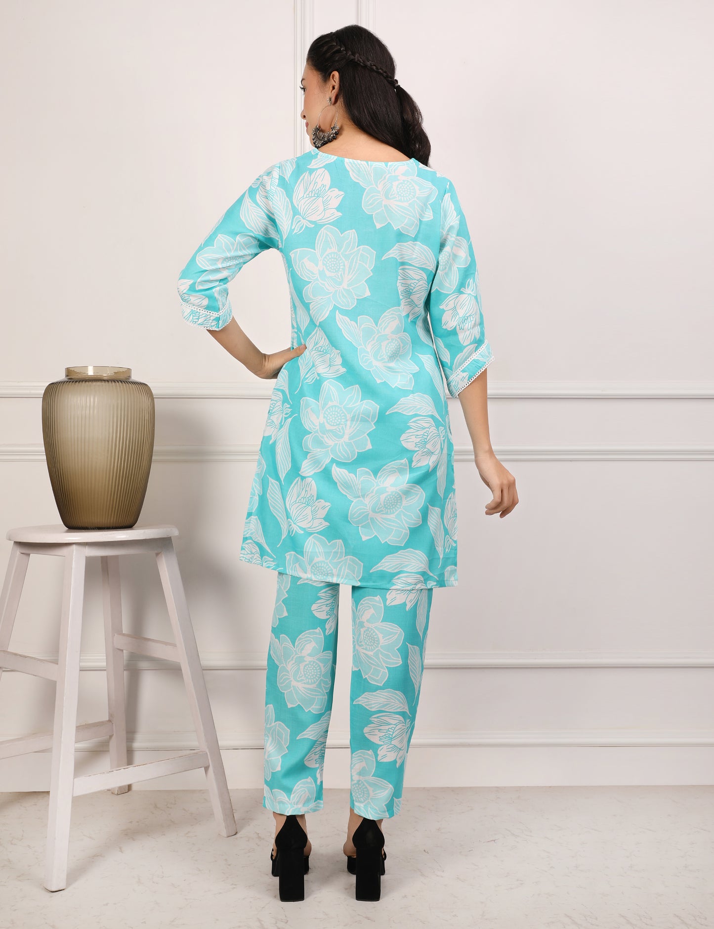 AQUA BLUE COTTON PRINT CO-ORD SET
