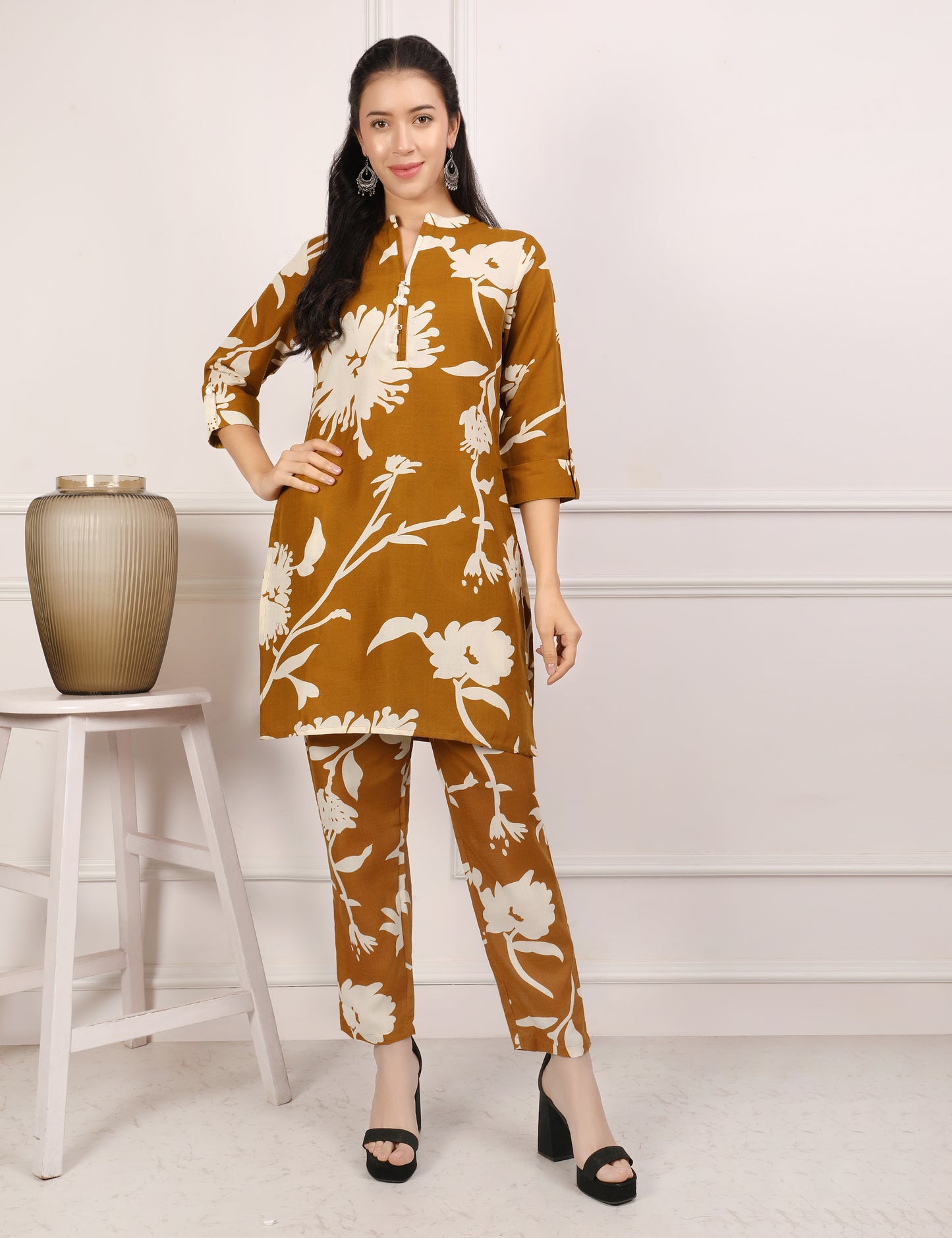 MUSTARD BROWN COTTON CO-ORD SET