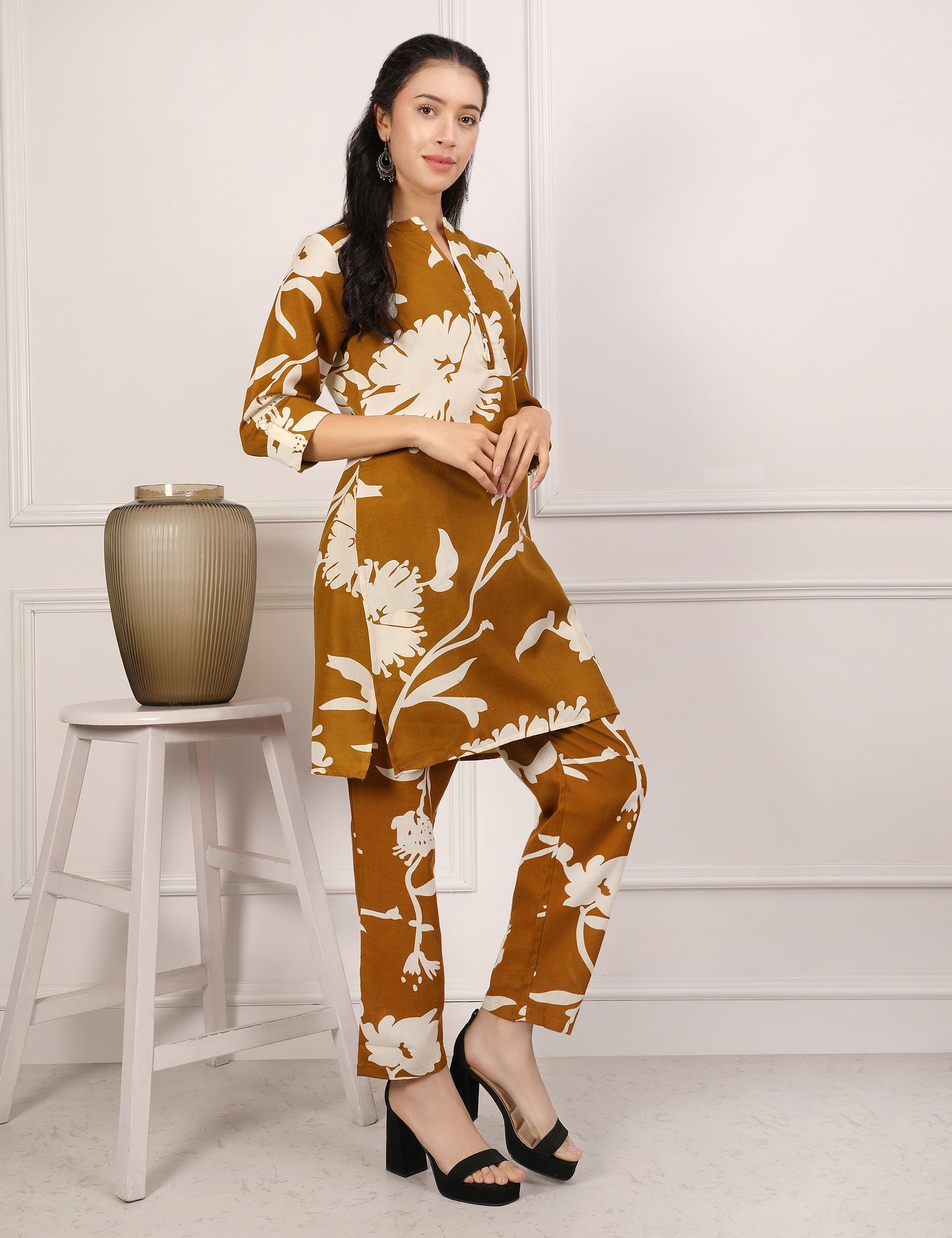 MUSTARD BROWN COTTON CO-ORD SET