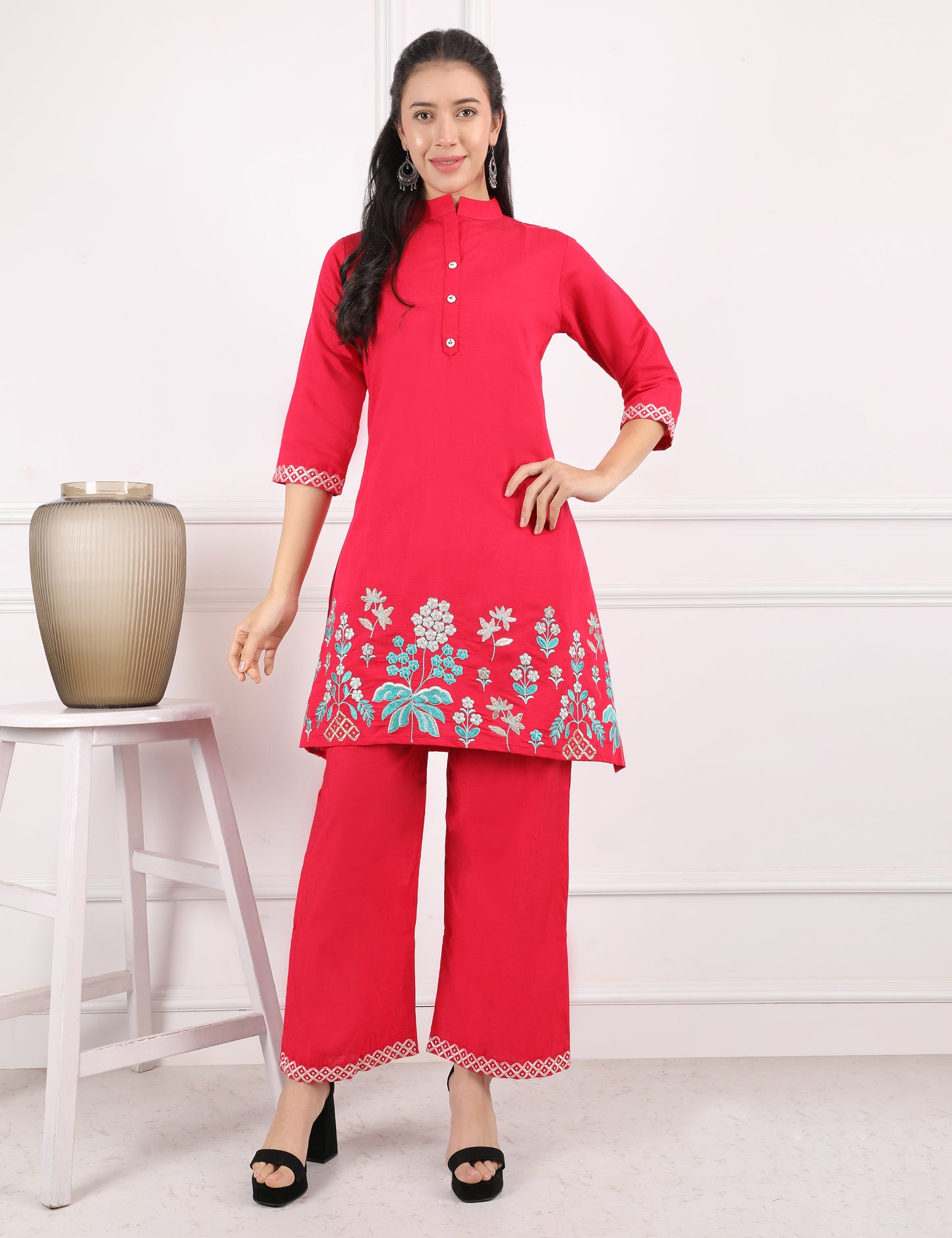 RANI PINK COTTON EMB CO ORD SET