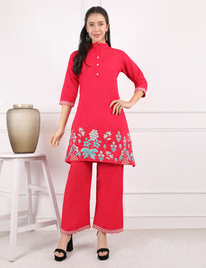 RANI PINK COTTON EMB CO ORD SET