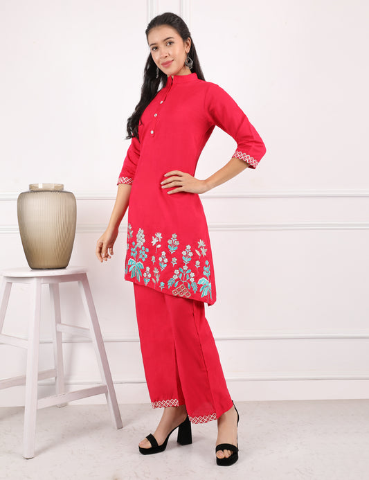 RANI PINK COTTON EMB CO ORD SET