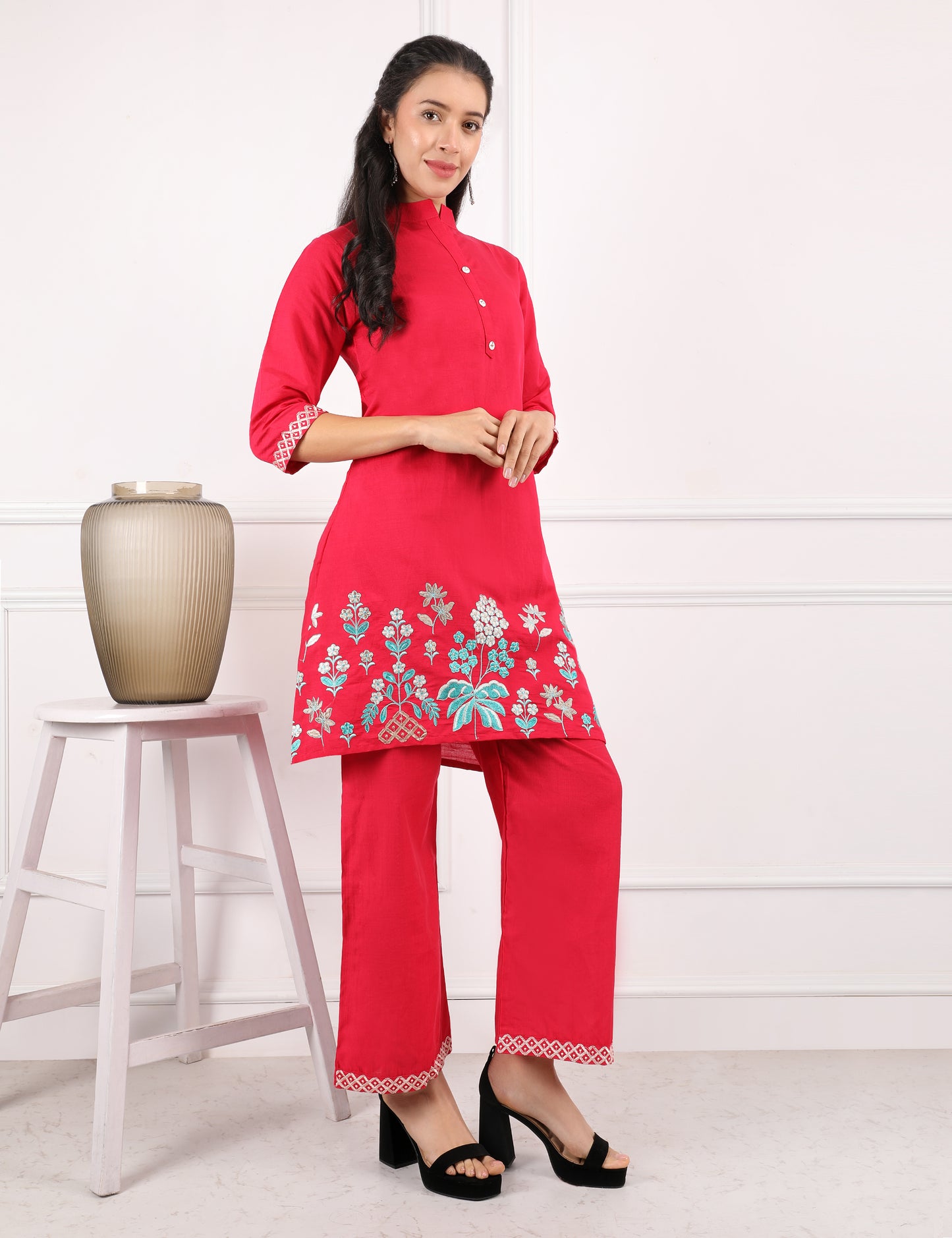 RANI PINK COTTON EMB CO ORD SET
