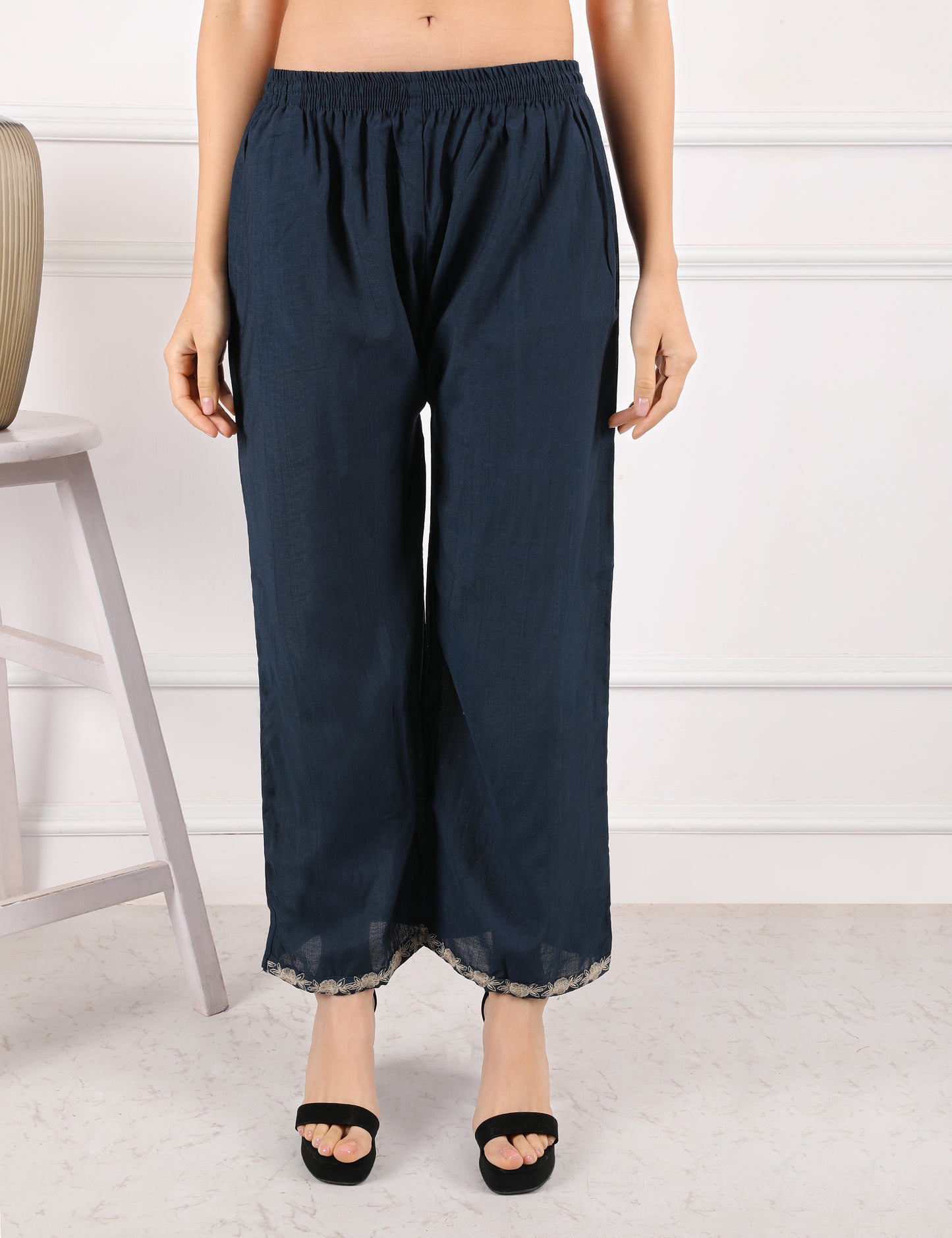 NAVY BLUE COTTON EMB CO ORD SET