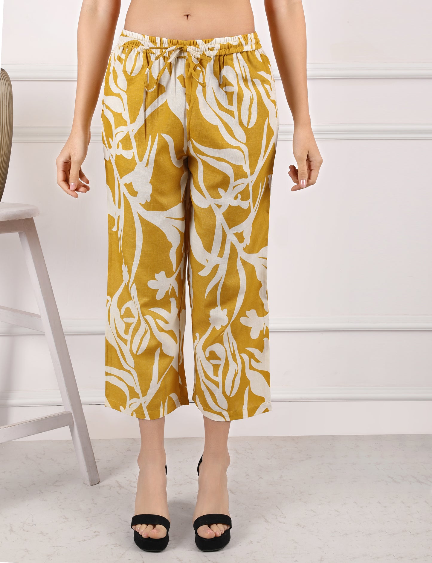 MUSTARD YELLOW COTTON PRINT CO ORD SET