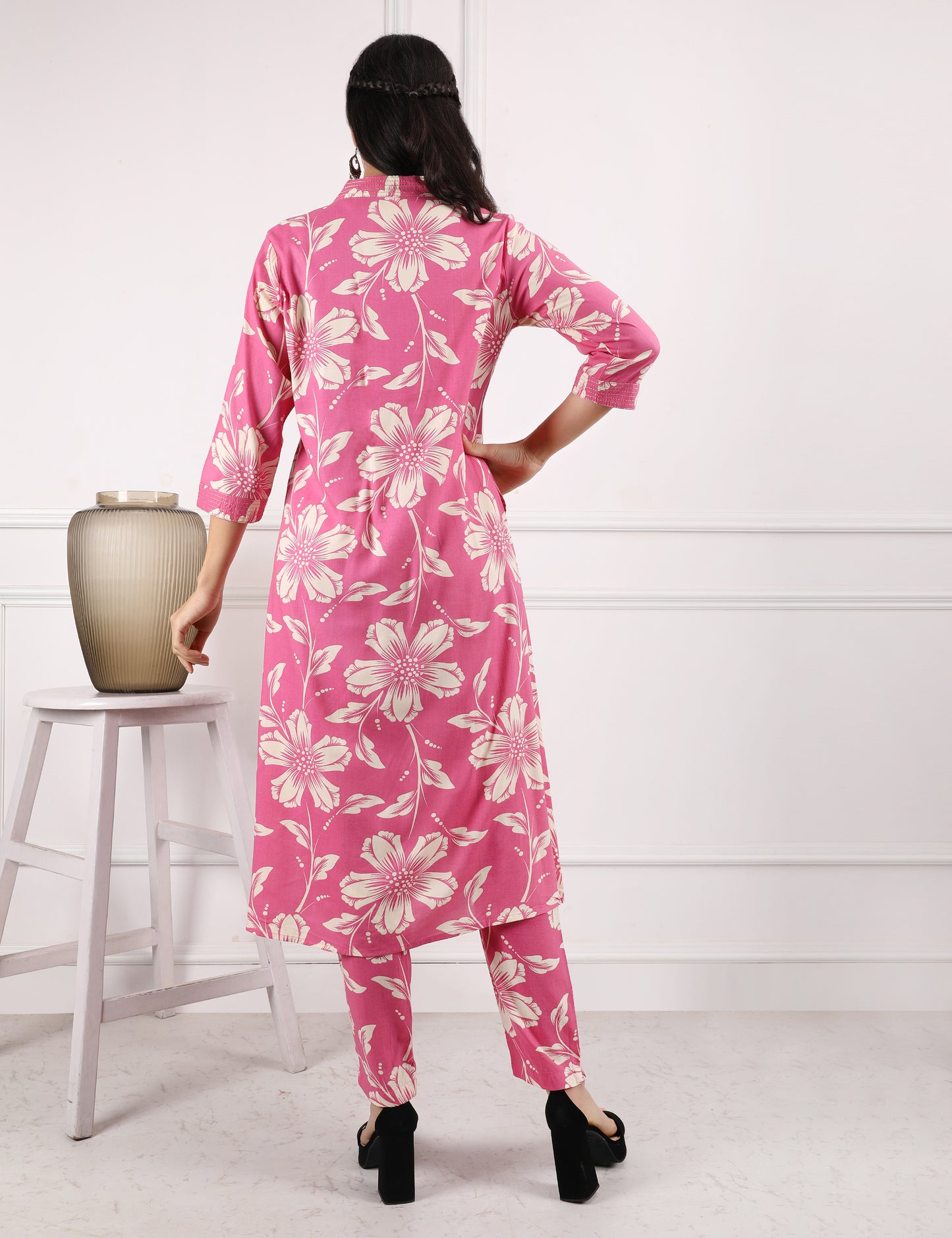 ROSE PINK COTTON PRINT KURTA SET