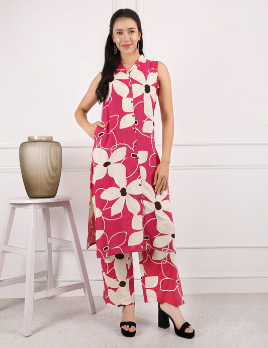 RANI PINK COTTON PRINTED KURTA SET