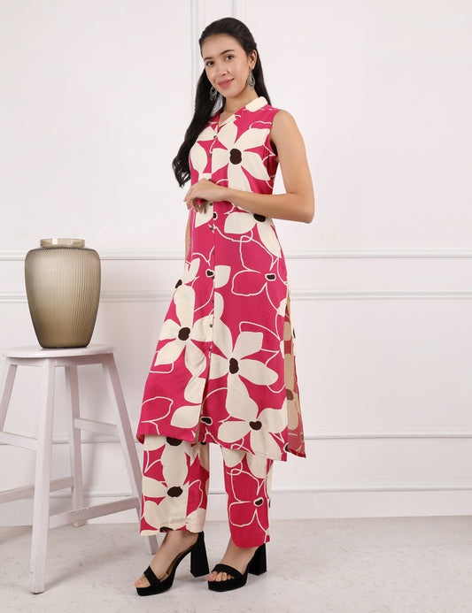 RANI PINK COTTON PRINTED KURTA SET