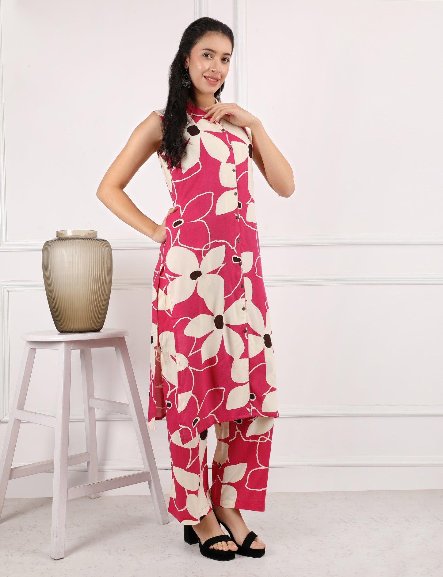 RANI PINK COTTON PRINTED KURTA SET