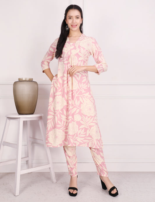 BLUSH PINK COTTON PRINT KURTA SET