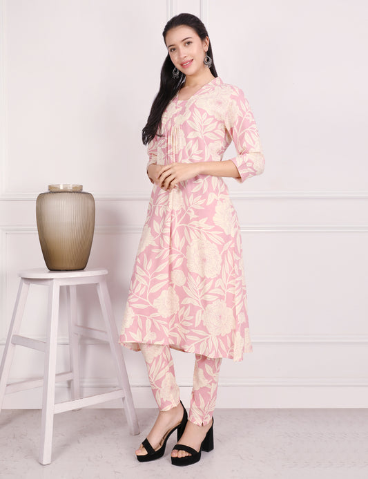 BLUSH PINK COTTON PRINT KURTA SET