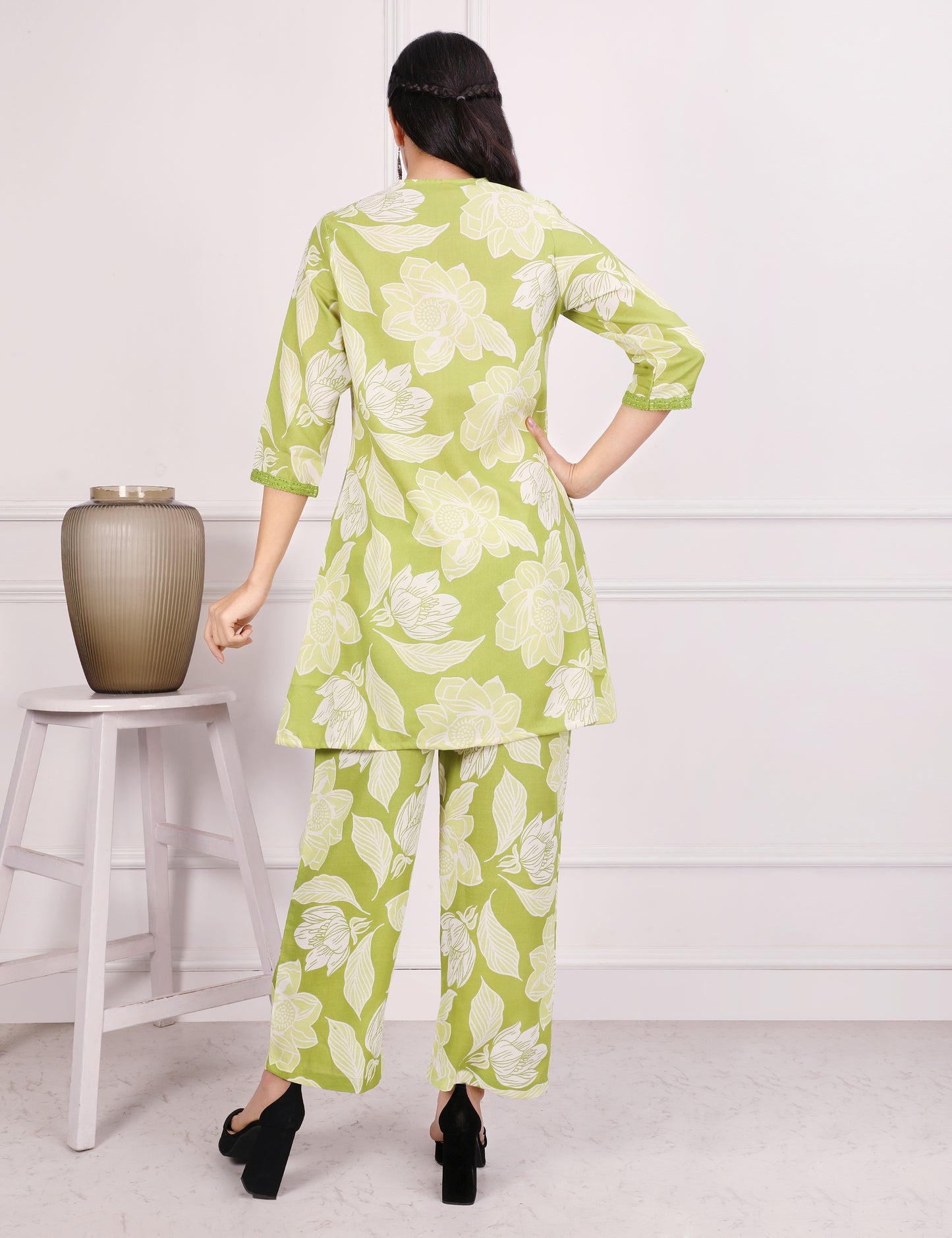 PISTA GREEN COTTON PRINT CO ORD SET
