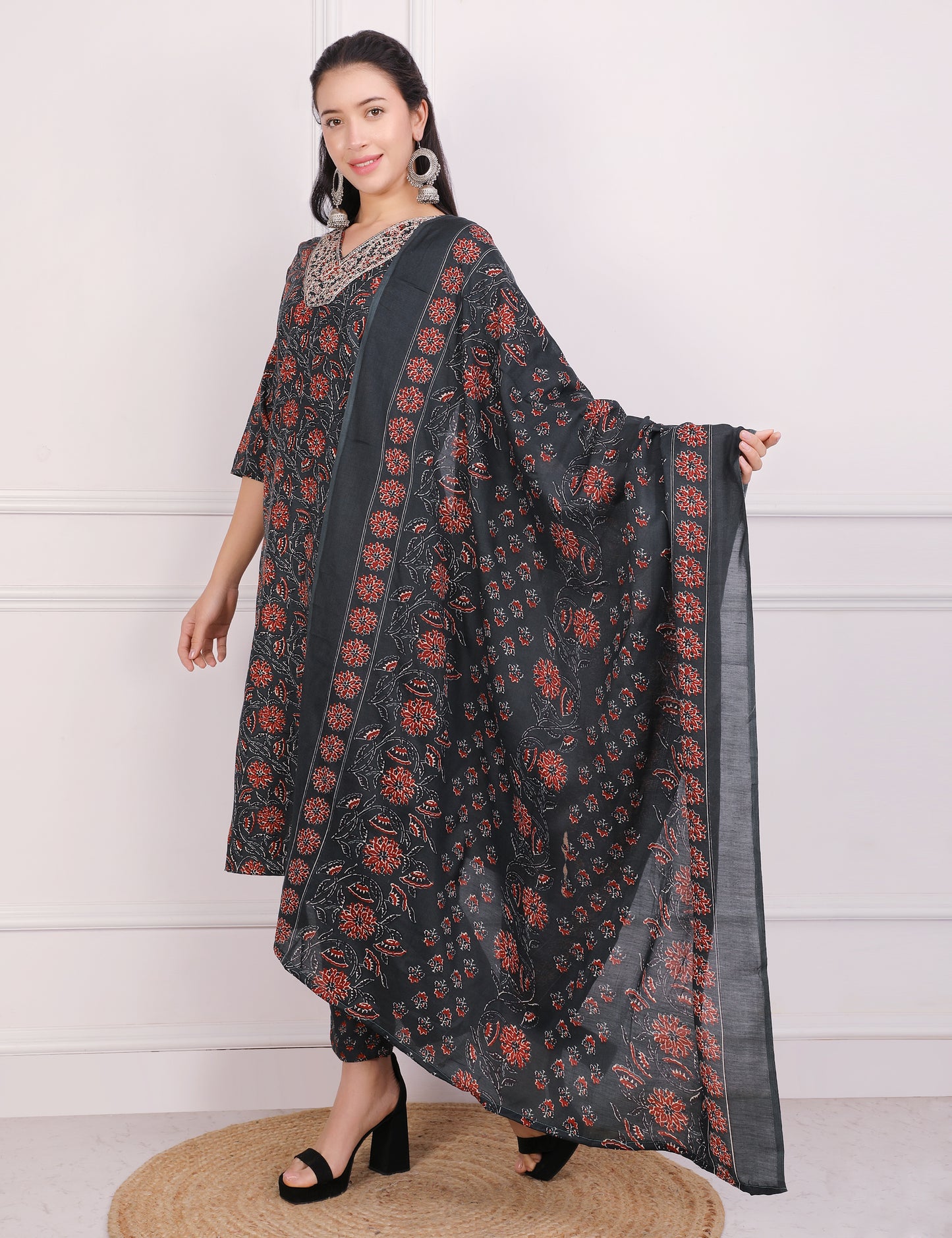 PEACOCK BLUE BLOCK PRINT STRAIGHT SUIT