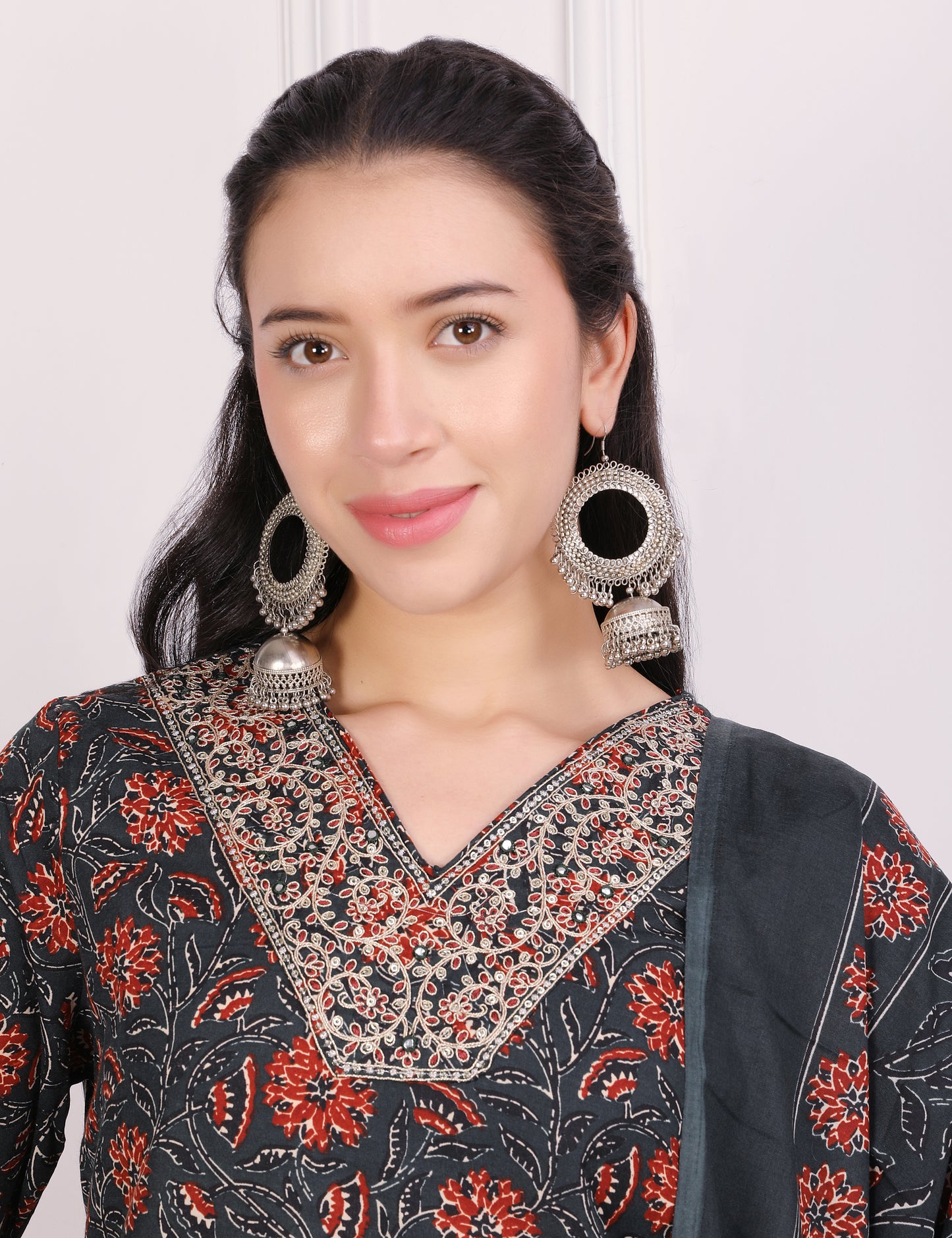 PEACOCK BLUE BLOCK PRINT STRAIGHT SUIT