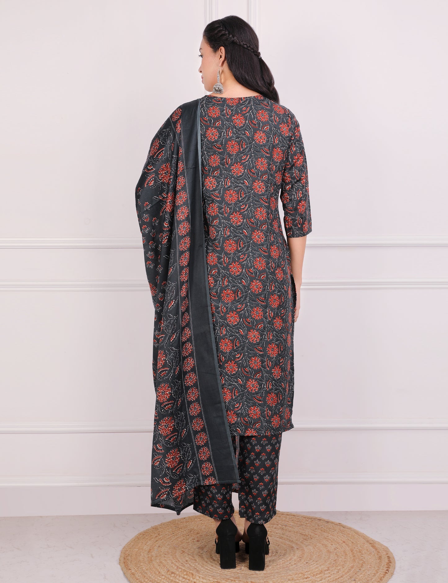 PEACOCK BLUE BLOCK PRINT STRAIGHT SUIT