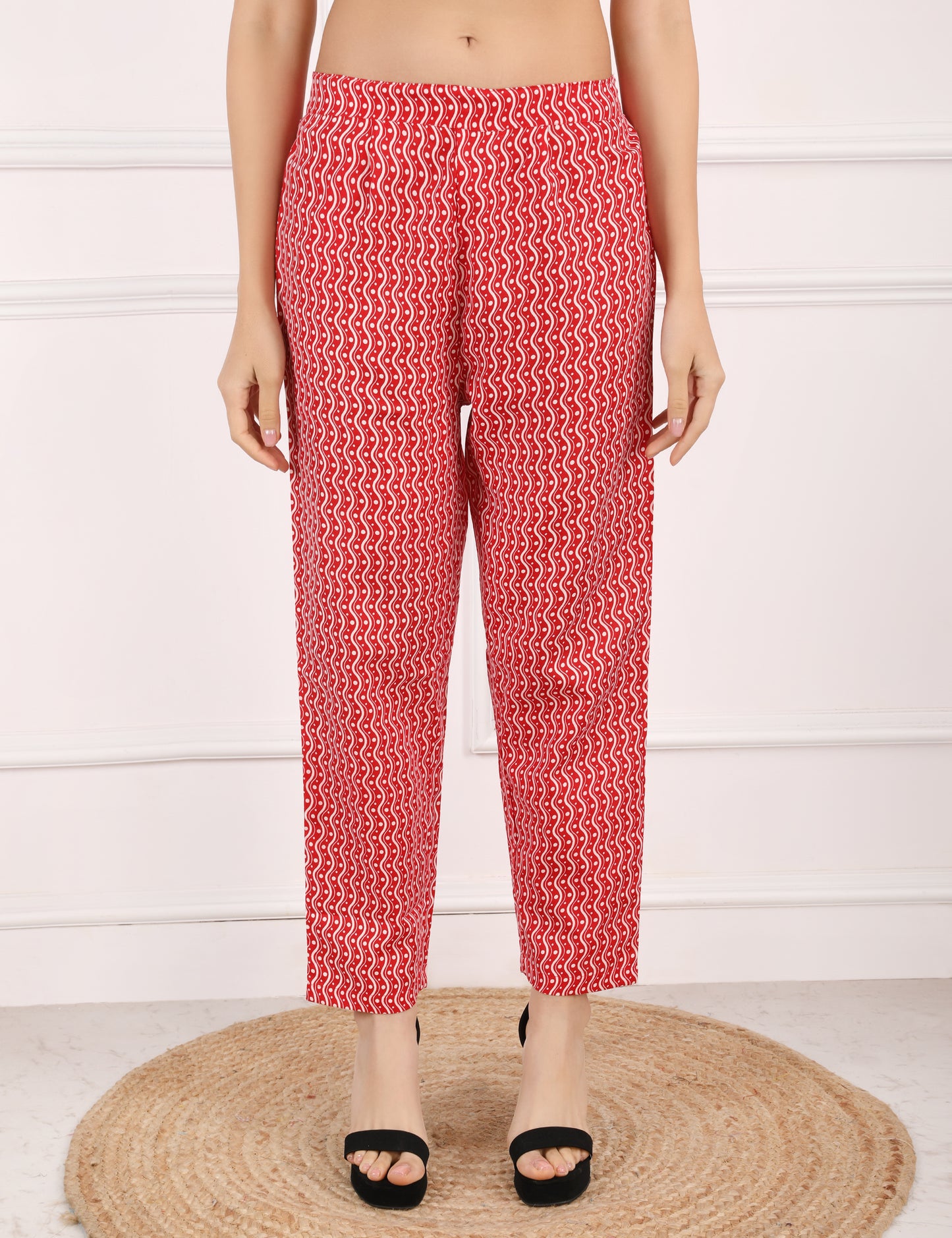 RED BANDHANI PRINT COTTON STRAIGHT SUIT