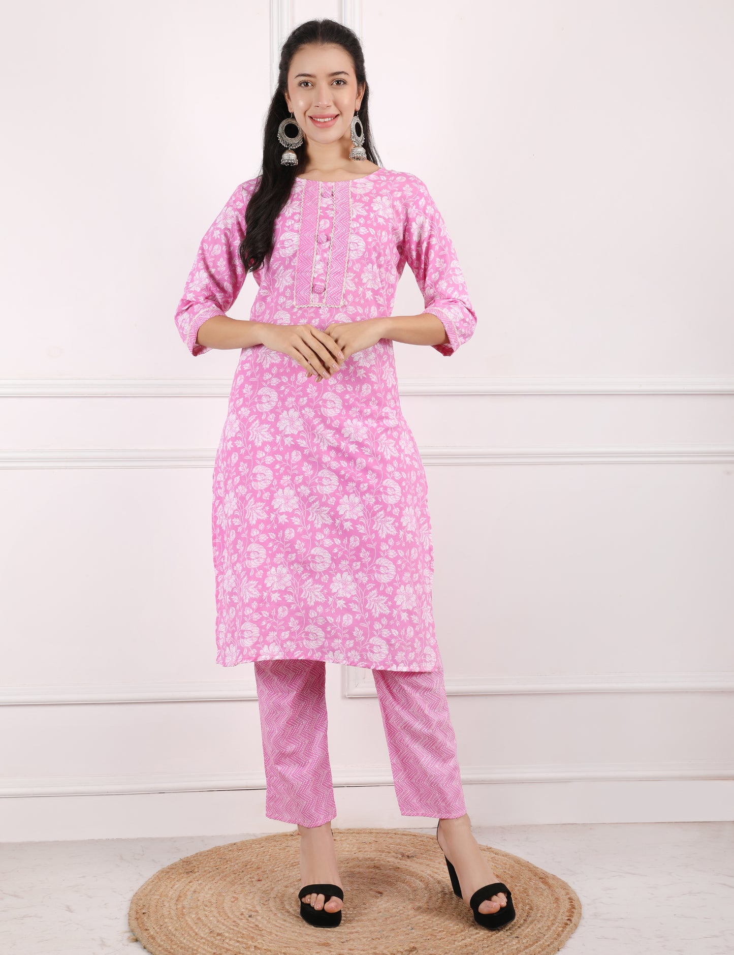 REFRESHING PINK COTTON PRINT STARIGHT SUIT WITH DUPATTA