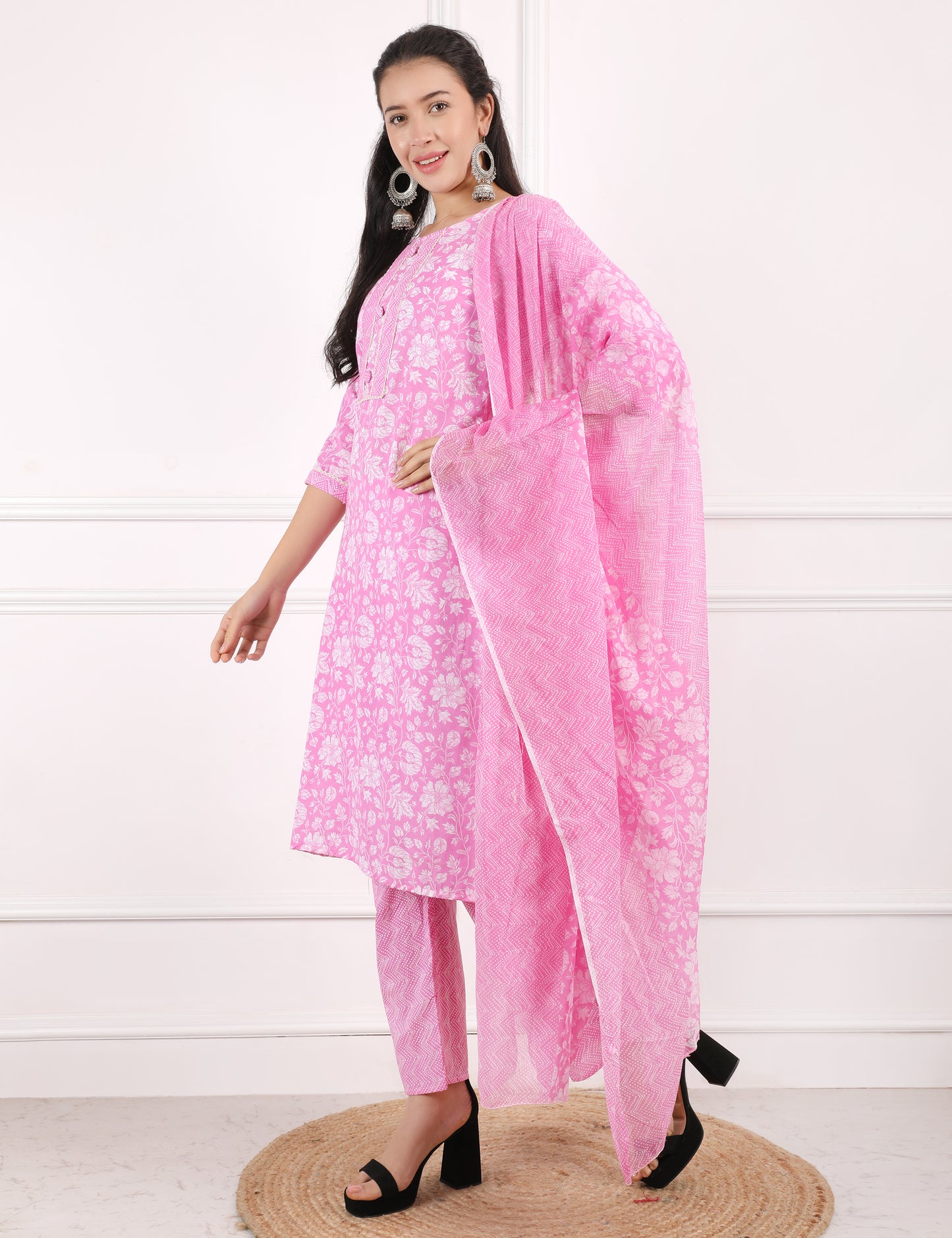REFRESHING PINK COTTON PRINT STARIGHT SUIT WITH DUPATTA
