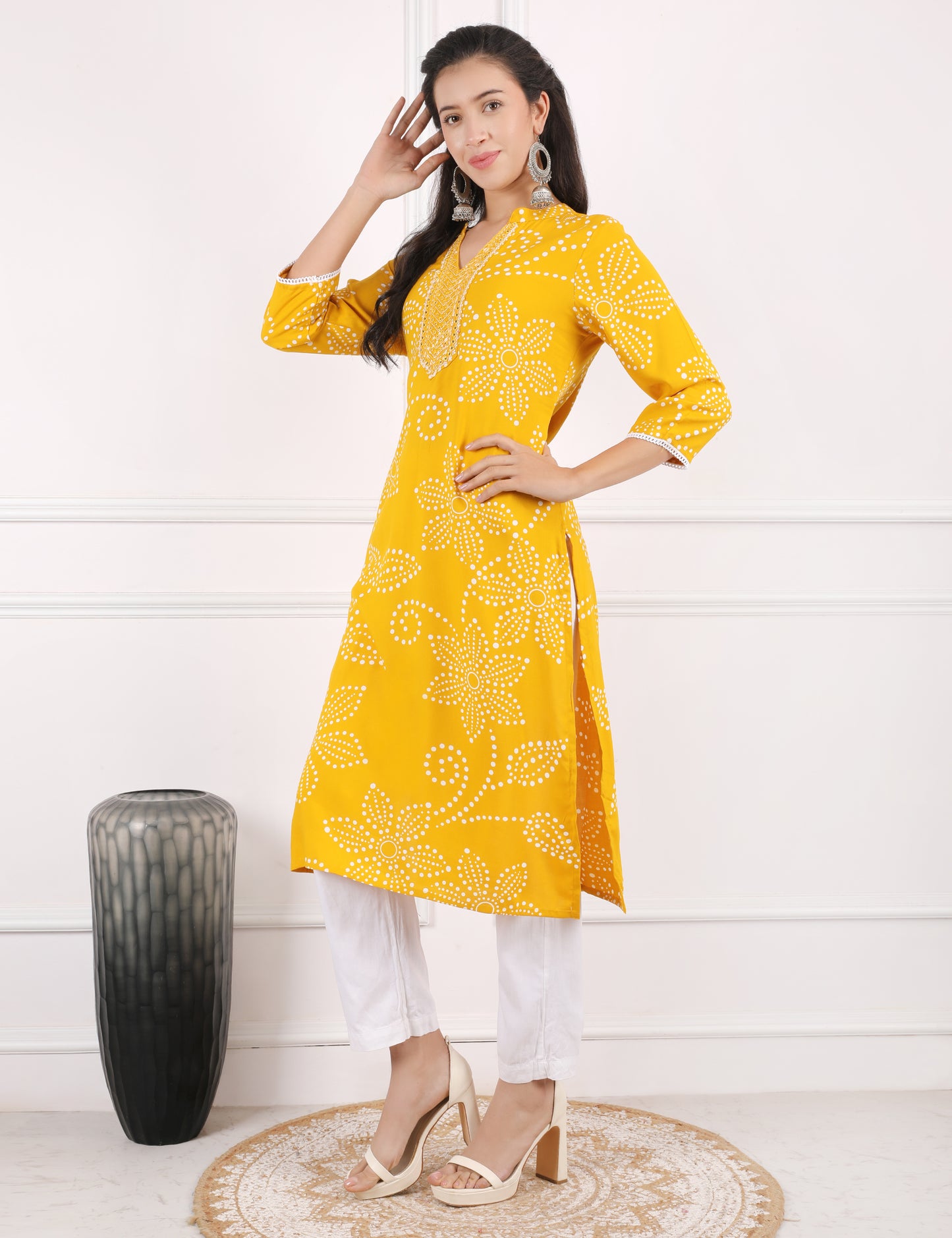 MUSTARD YELLOW REYON KURTI