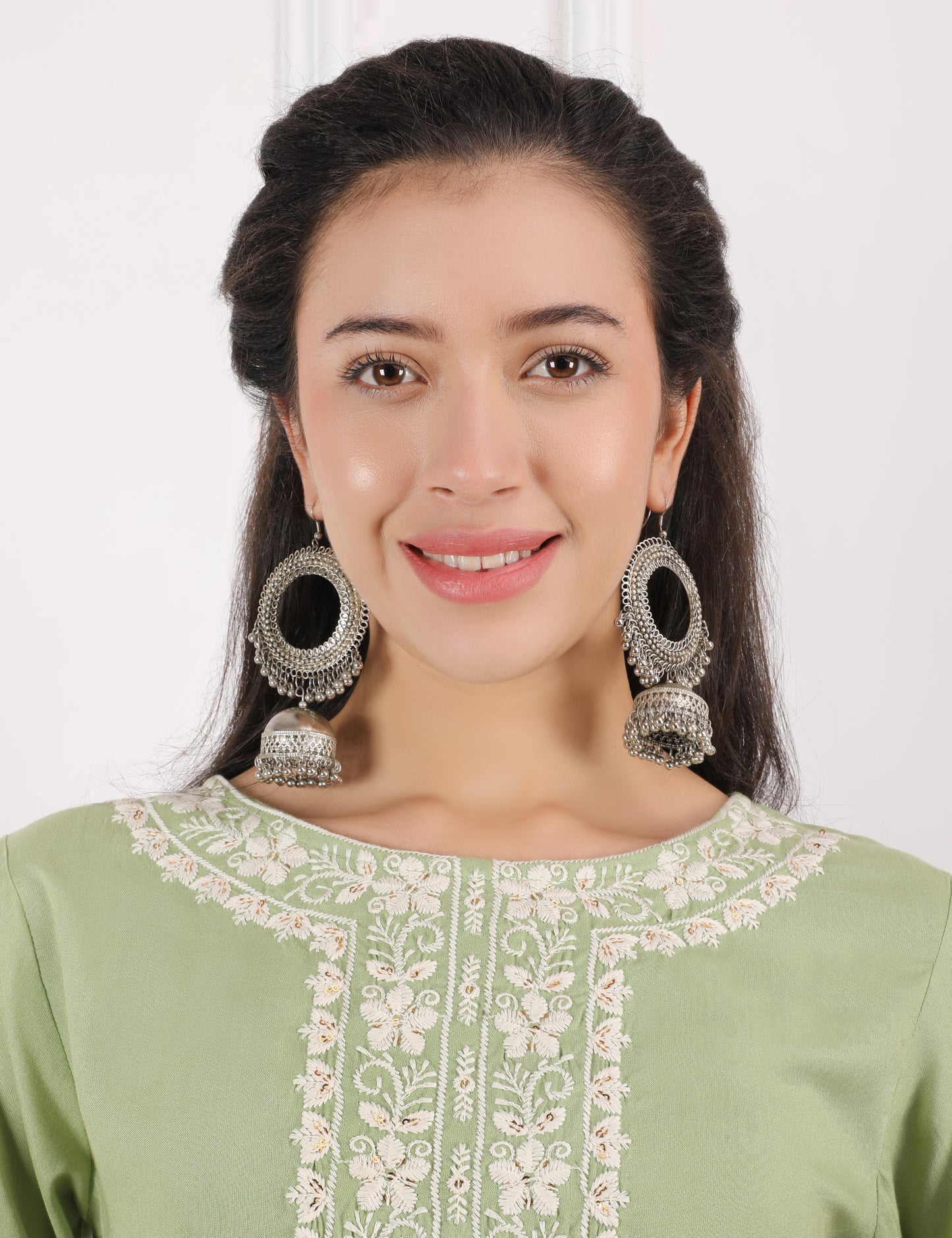 PASTEL GREEN REYON CHIKAN WORK KURTI