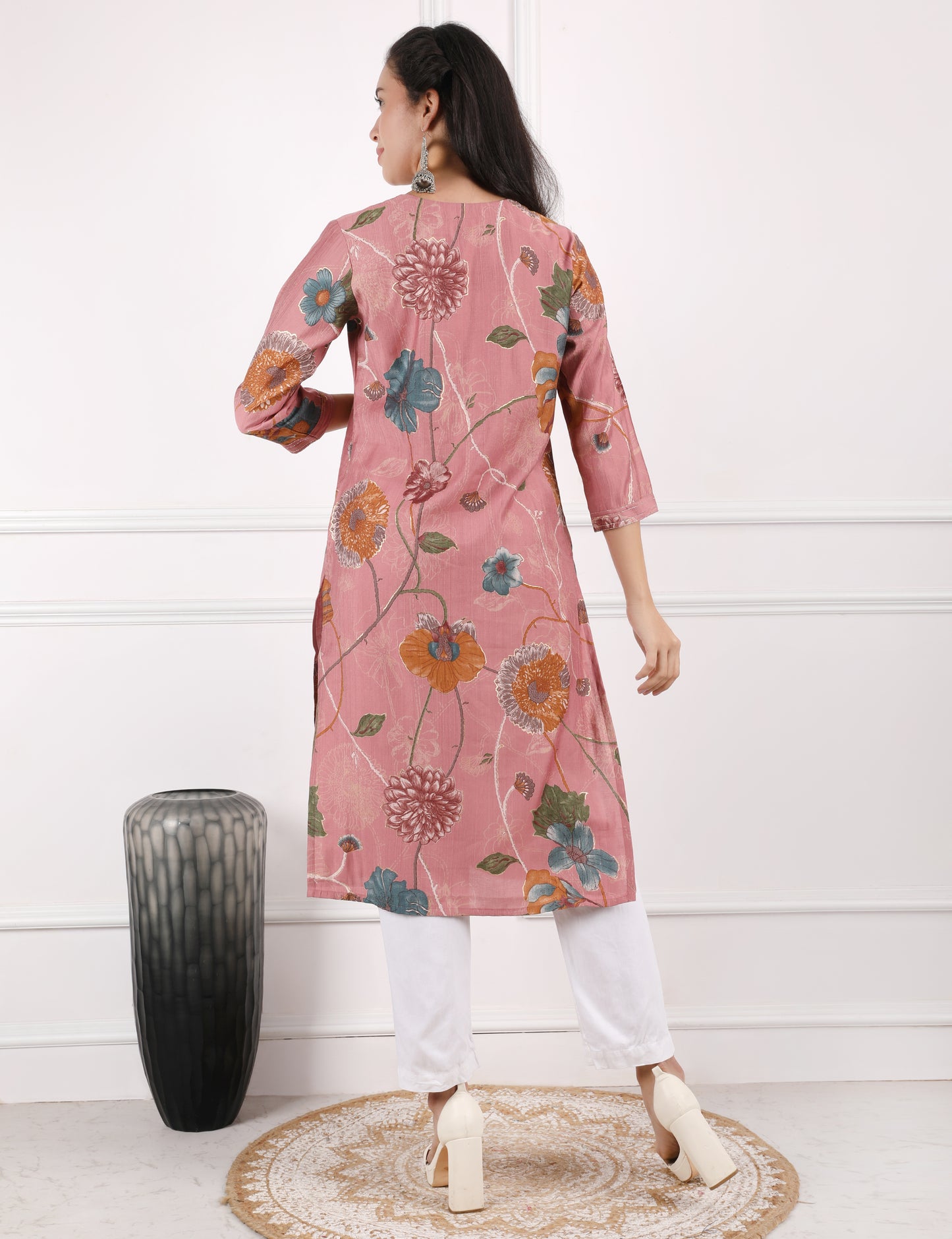 ROSE PINK  PRINTED COTTON KURTI