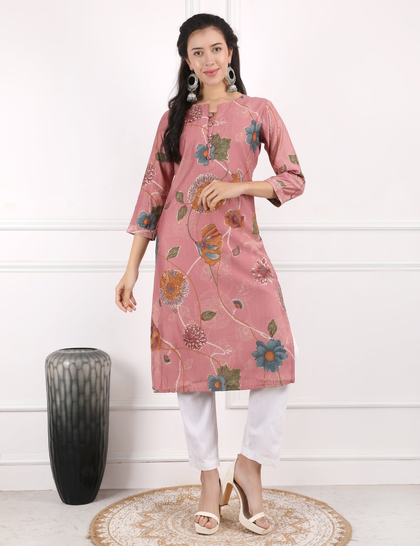 ROSE PINK  PRINTED COTTON KURTI