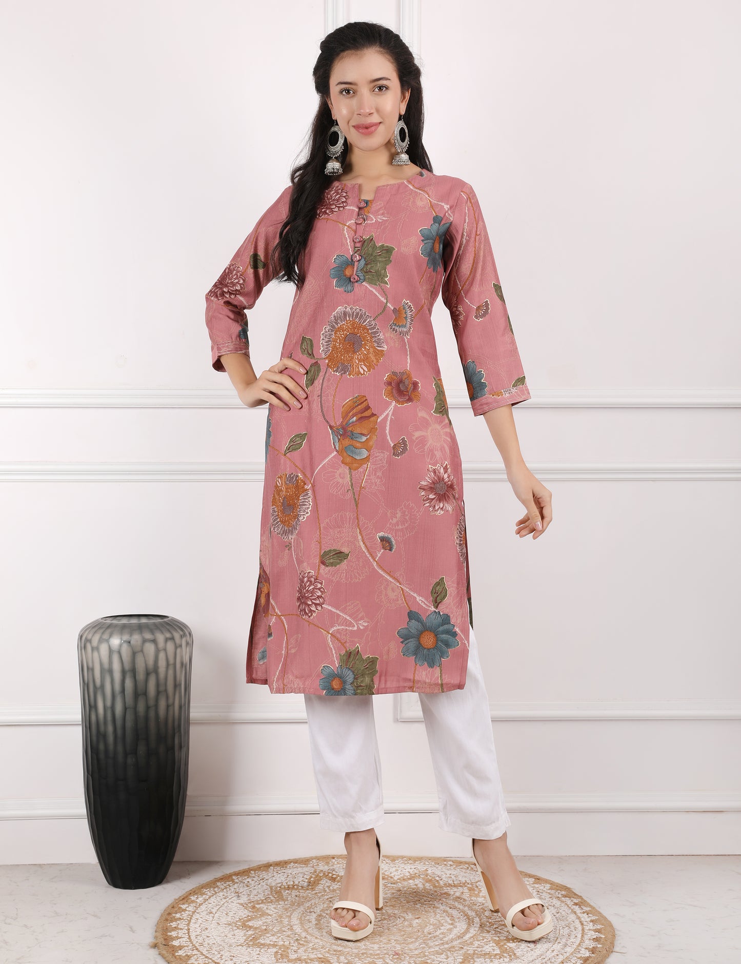ROSE PINK  PRINTED COTTON KURTI