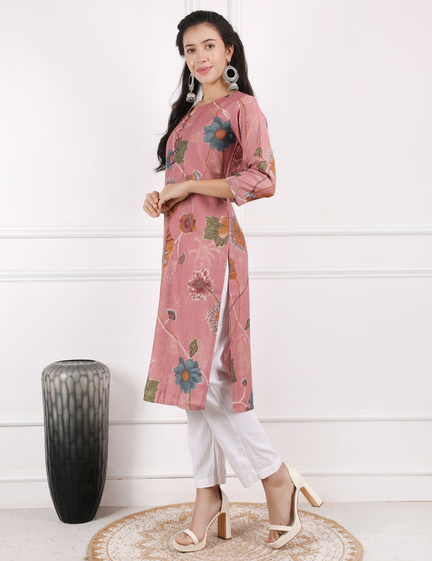 ROSE PINK  PRINTED COTTON KURTI