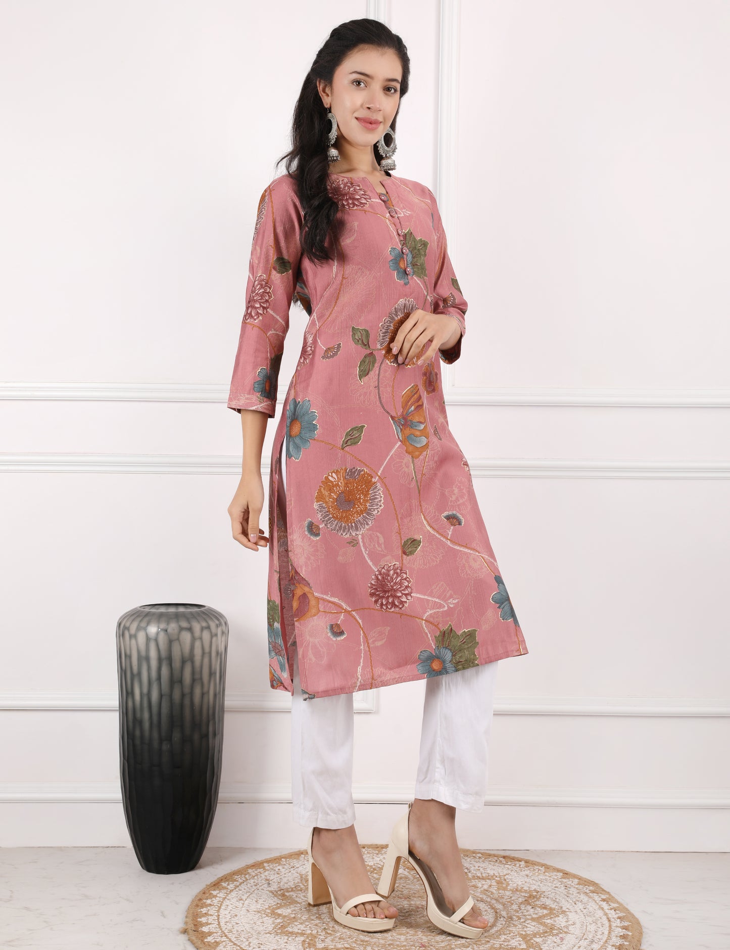 ROSE PINK  PRINTED COTTON KURTI