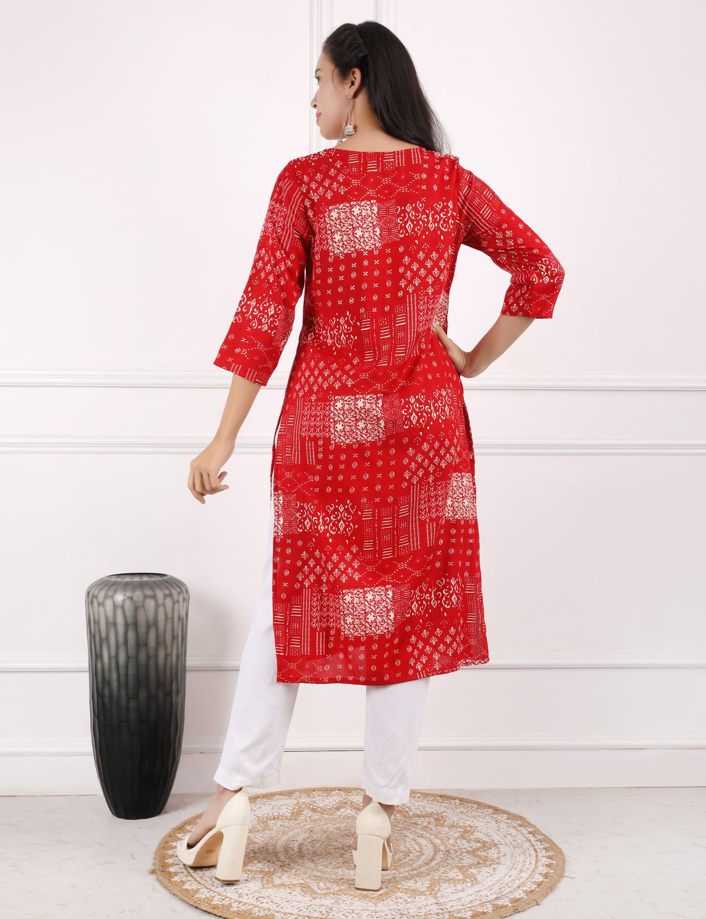 RED COTTON PRINT KURTI