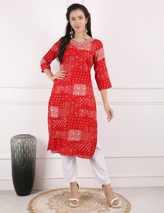 RED COTTON PRINT KURTI