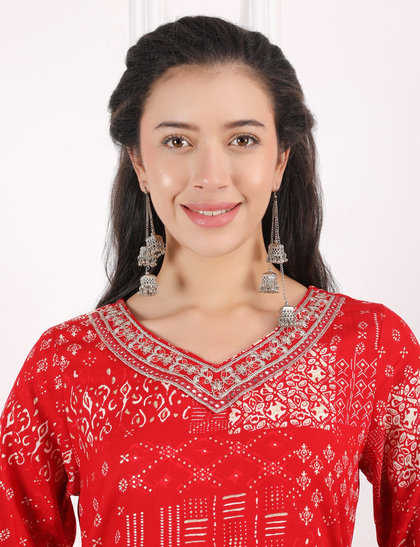 RED COTTON PRINT KURTI