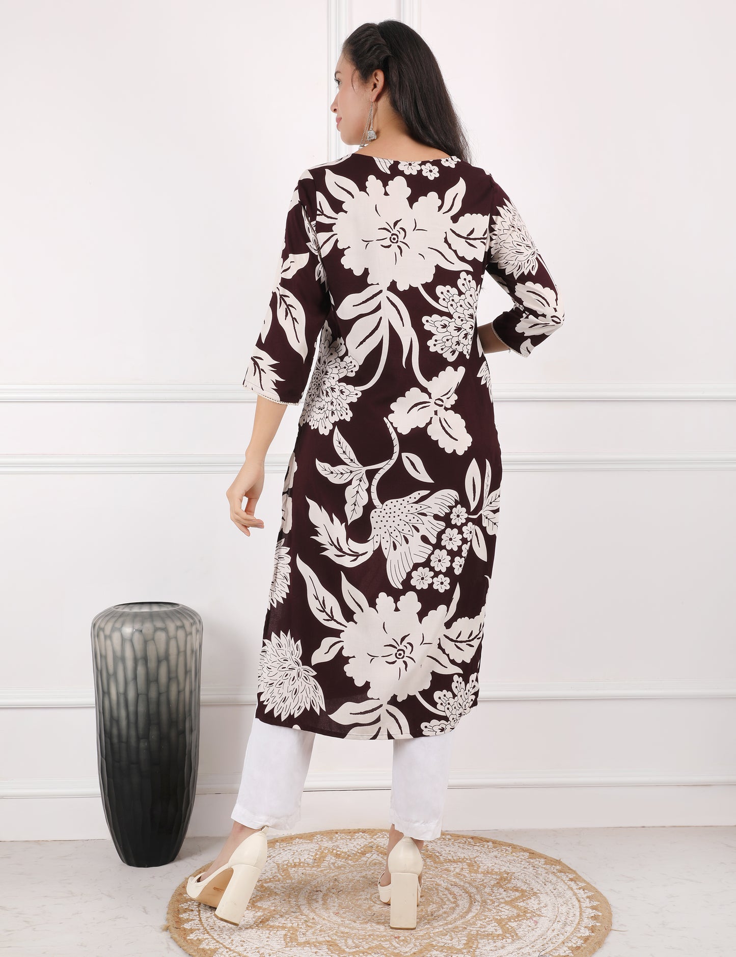 COFFEE BROWN PRINTED KURTI