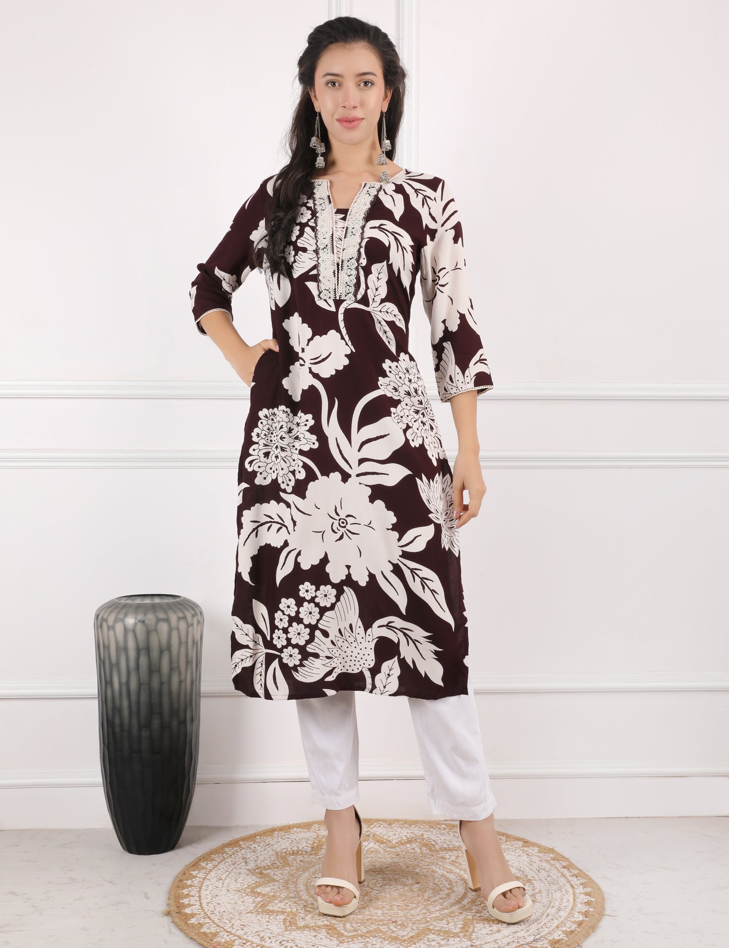 COFFEE BROWN PRINTED KURTI