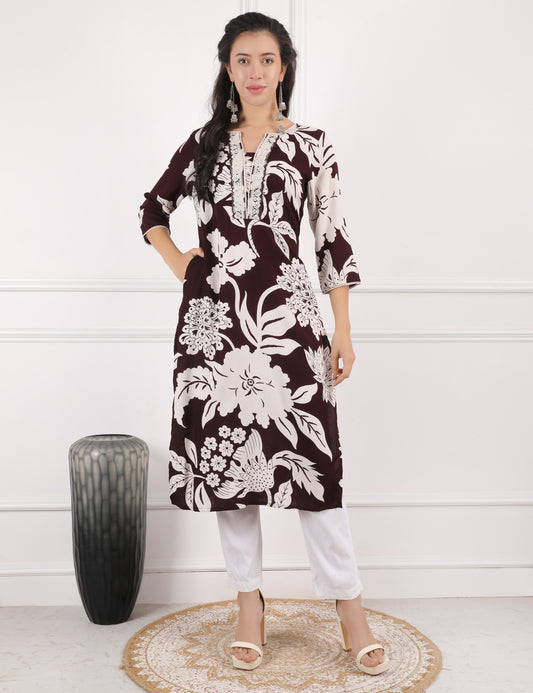 COFFEE BROWN PRINTED KURTI