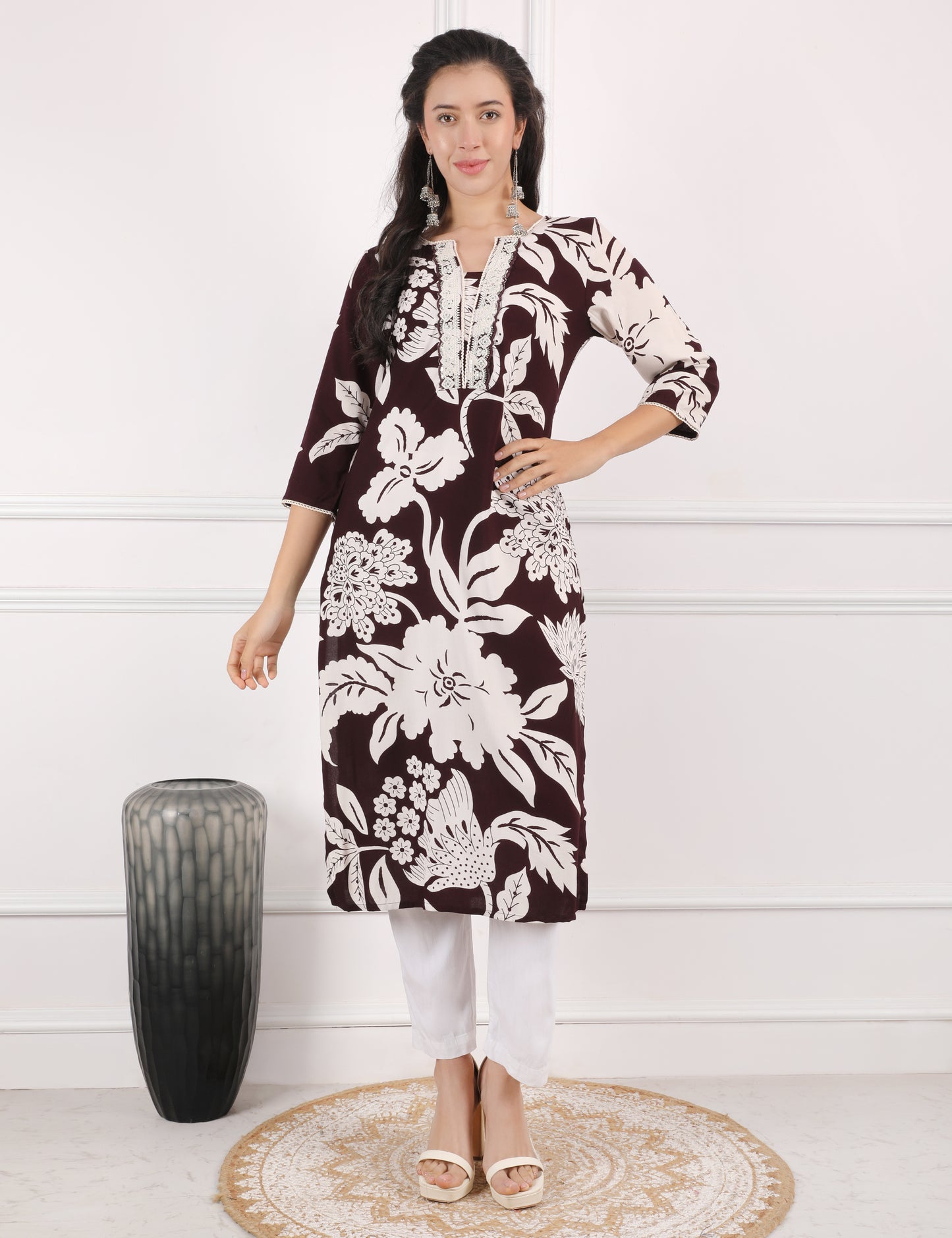 COFFEE BROWN PRINTED KURTI