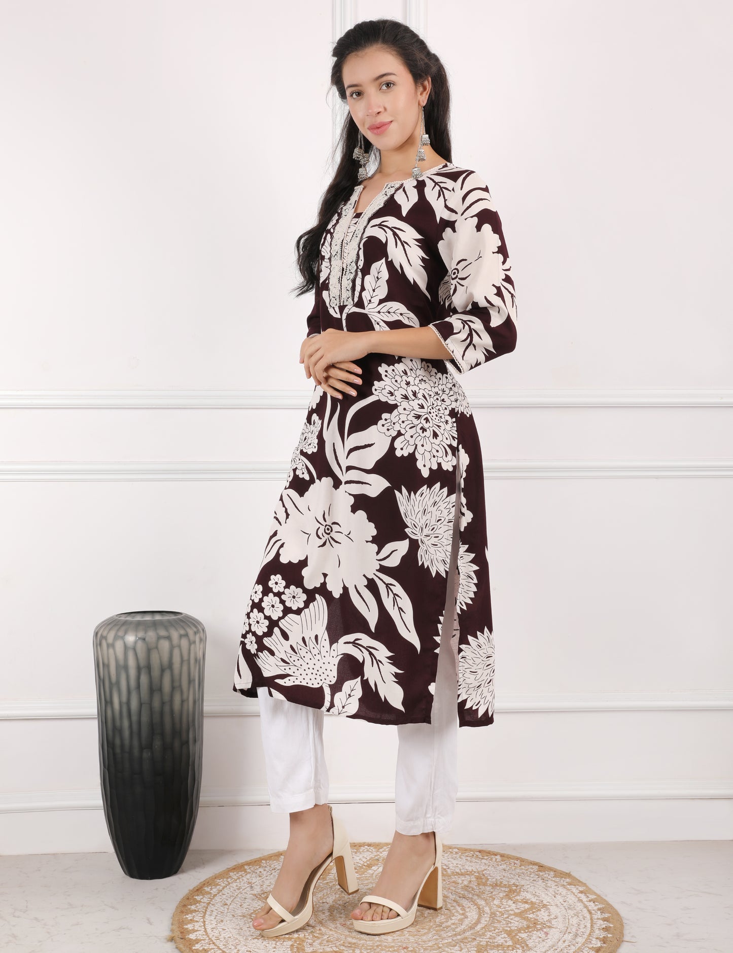 COFFEE BROWN PRINTED KURTI