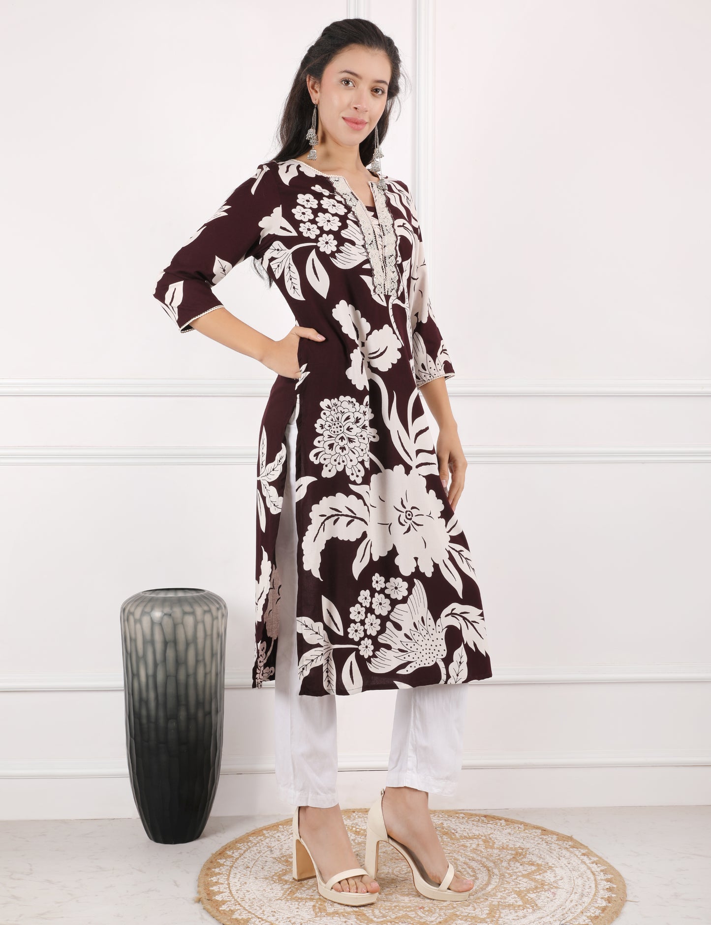 COFFEE BROWN PRINTED KURTI