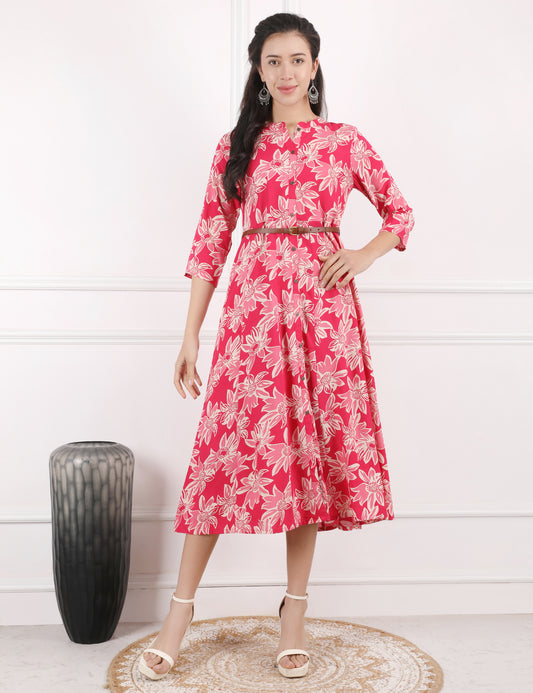 CORAL PINK COTTON PRINT DRESS