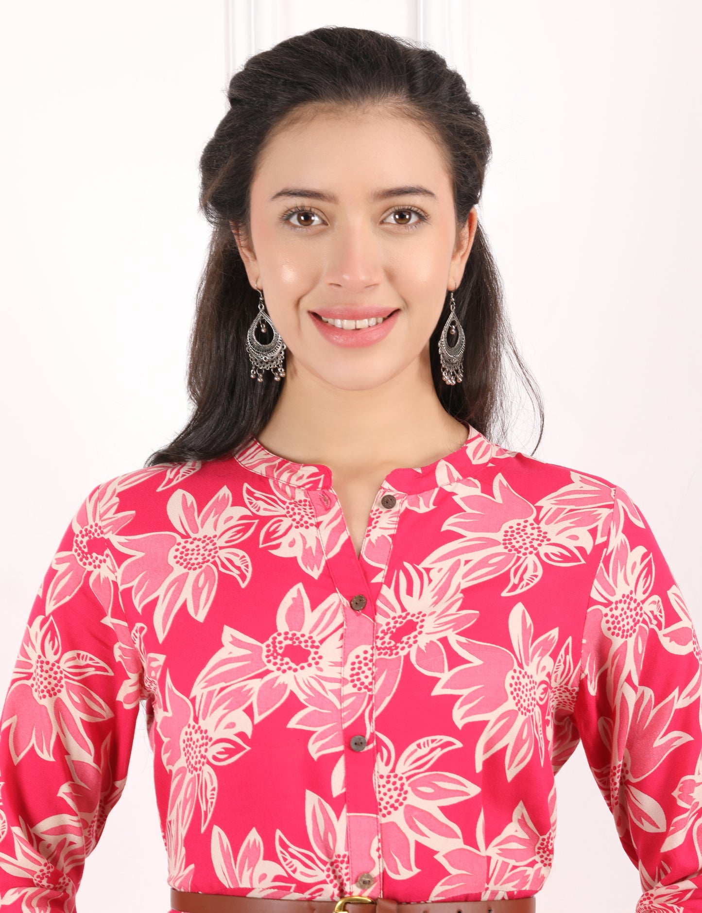 CORAL PINK COTTON PRINT DRESS