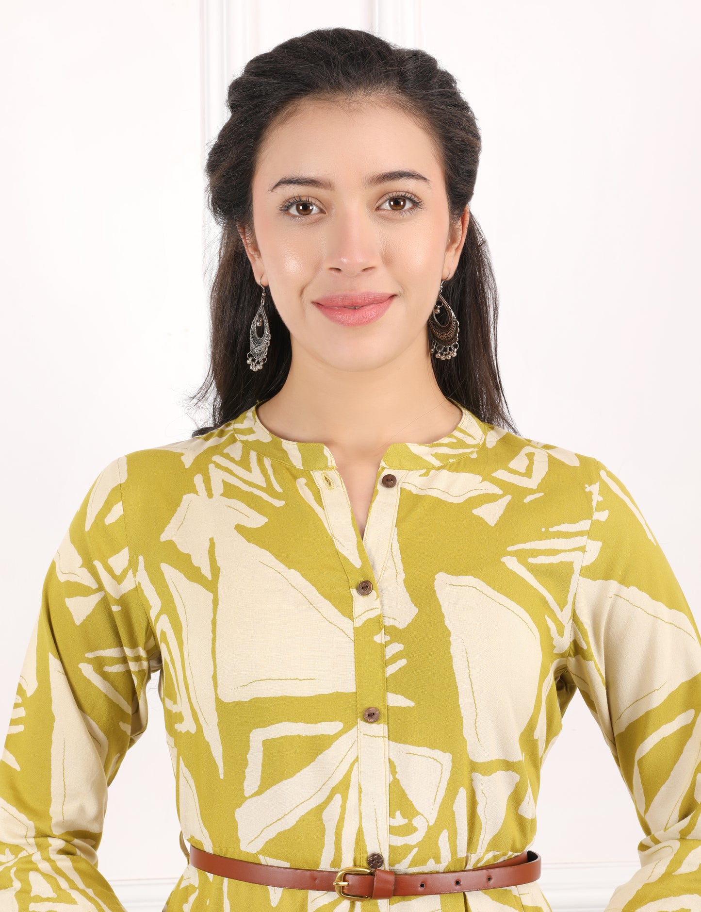 OLIVE COTTON PRINT DRESS