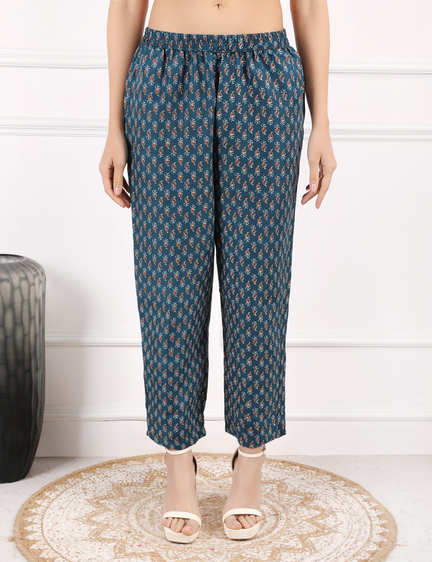 TEAL BLUE COTTON PRINT STARIGHT SUIT