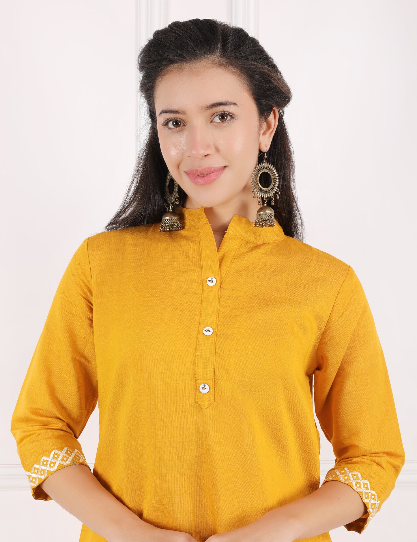YELLOW COTTON EMB CO ORD SET