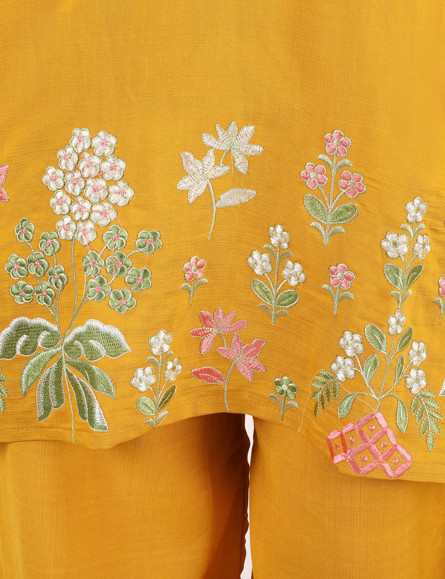 YELLOW COTTON EMB CO ORD SET