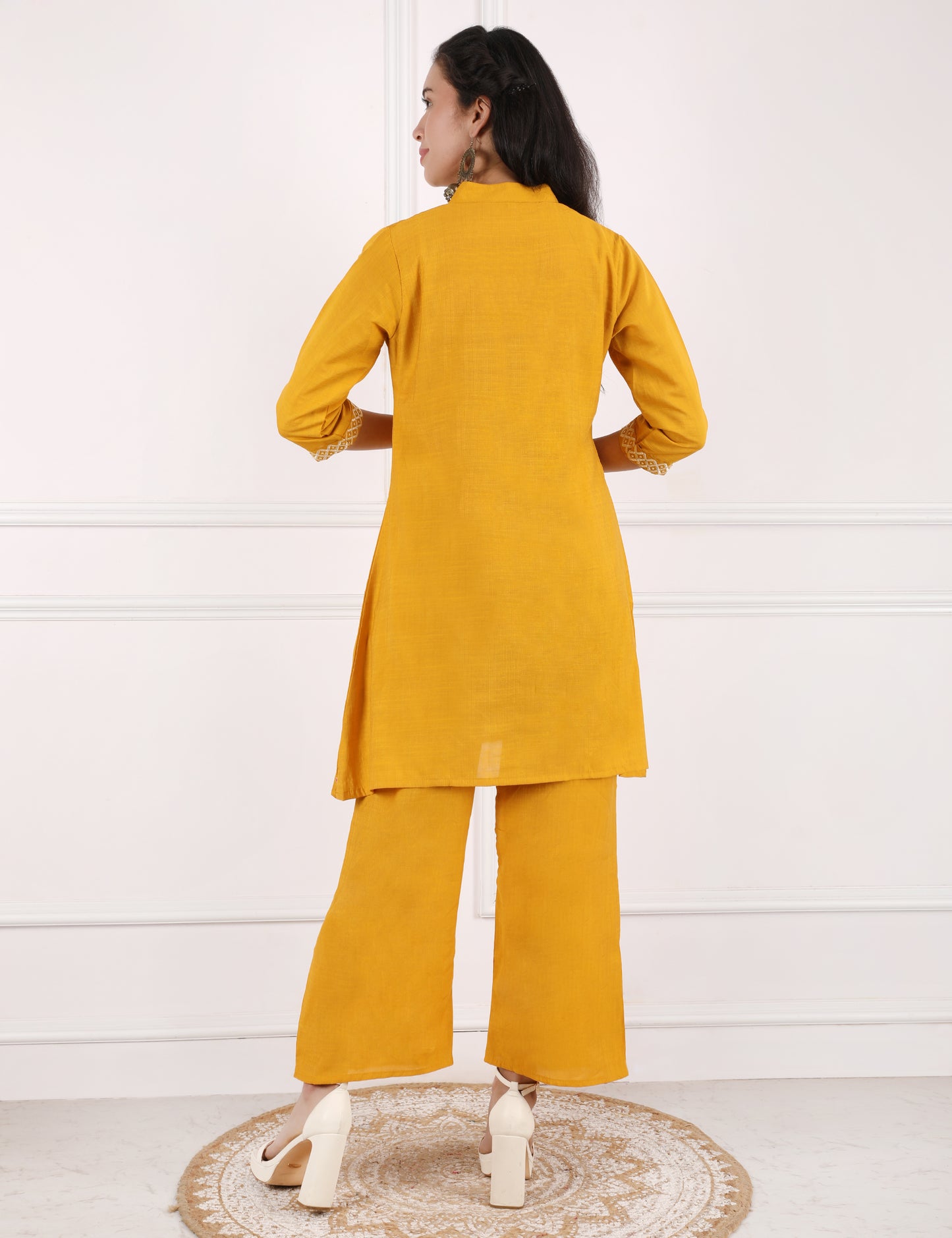 YELLOW COTTON EMB CO ORD SET
