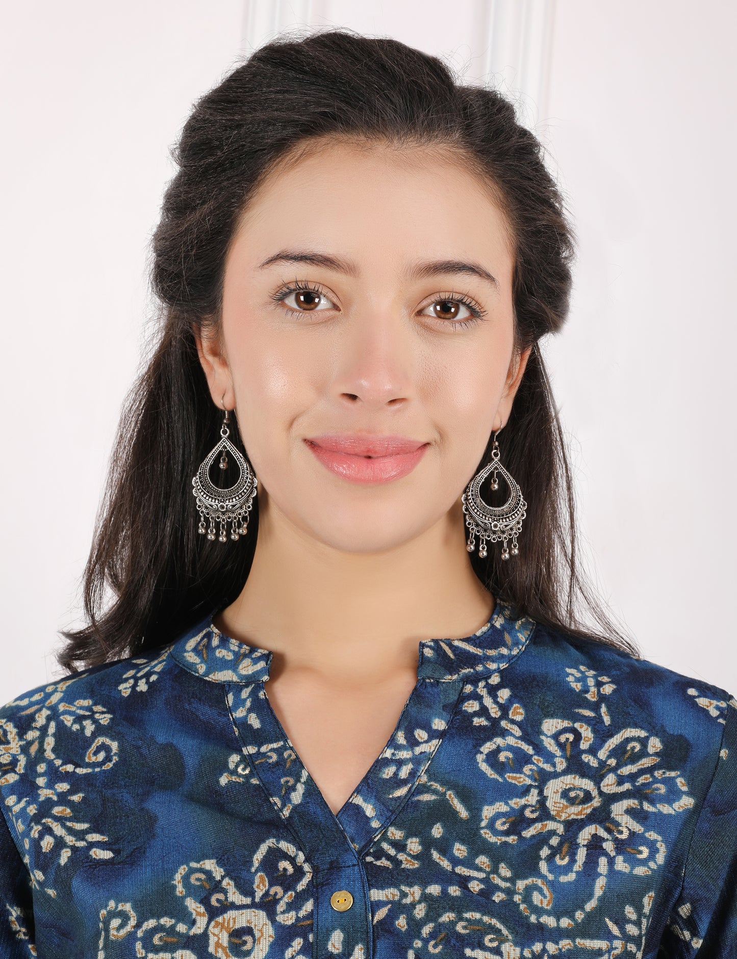 NAVY BLUE COTTON PRINT SHORT KURTI