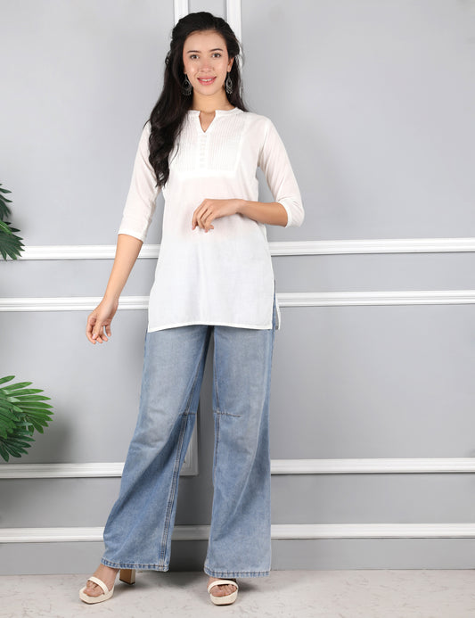 SOLID WHITE COTTON SHORT KURTI